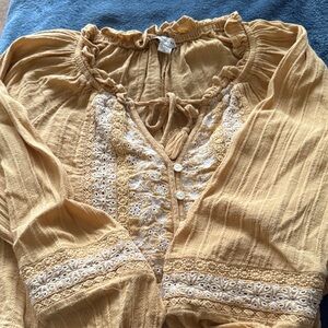 American Eagle Outfitters Yellow Lace Blouse